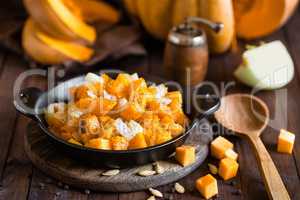 roasted pumpkin and onion, vegetable garnish