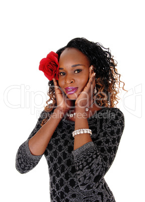Pretty woman with red rose.