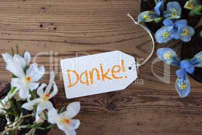 Flowers, Label, Danke Means Thank You