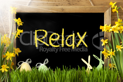 Sunny Narcissus, Easter Egg, Bunny, Text Relax