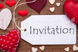Label, Red Hearts, Flat Lay, Text Invitation