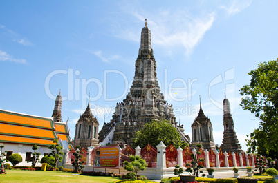 The Temple of Dawn Wat Arun and a beautiful blue sky in Bangkok,
