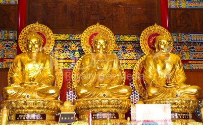 The three Buddhas in the Chinese temple of Thailand