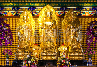 The three Buddhas in the Chinese temple of Thailand