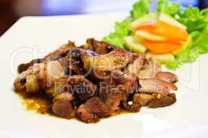 Closeup of fresh fried pork, thai food.