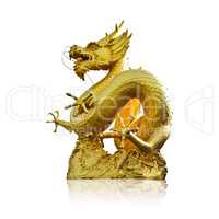 Chinese Golden Dragon Statue isolated on white background.