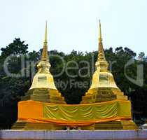 Two golden pagodas in Phra That Doi Tung temple, Chiang Rai prov