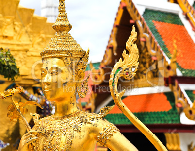 Golden kinnara statue in Grand palace Bangkok,Thailand.