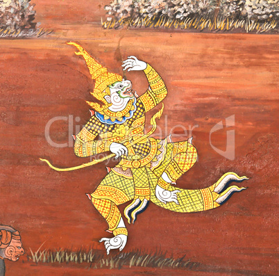 Masterpiece Ramayana painting in temple of emerald Buddha in Gra