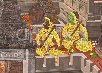 Masterpiece Ramayana painting in temple of emerald Buddha in Gra