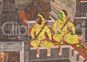 Masterpiece Ramayana painting in temple of emerald Buddha in Gra