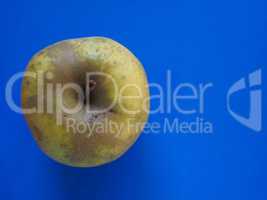 green apple fruit food over blue with copy space