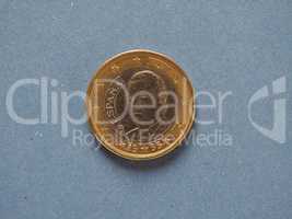 1 euro coin, European Union, Spain over blue