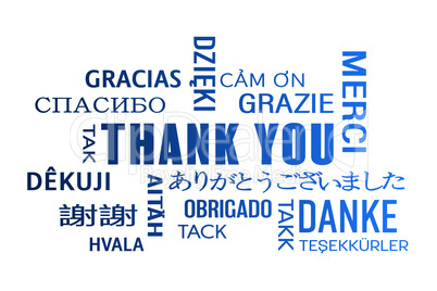 word cloud  - thank you - blue