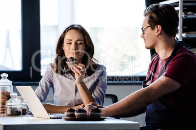 Bakers examining pastries