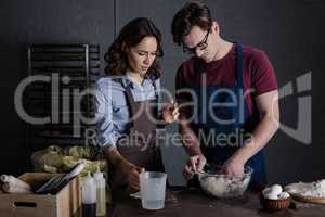 Bakers discussing ingredients