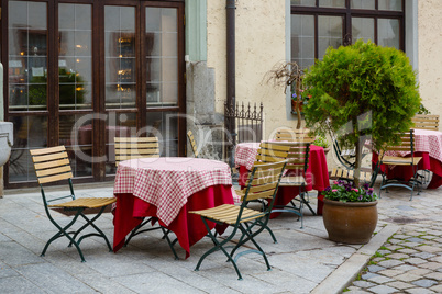 street restaurant in the old town, Regensburg, Germany