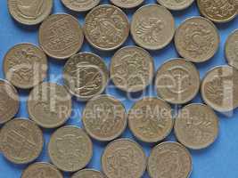 Pound coins, United Kingdom over blue