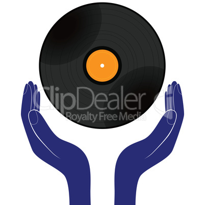 Hands hold vinyl record disk isolated white. Save, buy, enjoy, play it design vector.