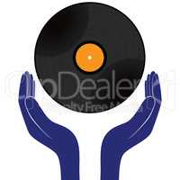 Hands hold vinyl record disk isolated white. Save, buy, enjoy, play it design vector.