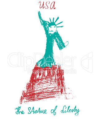 American statue of liberty USA illustration kid style vector illustration