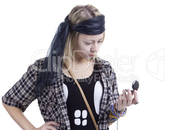 Young woman in the image of a pirate