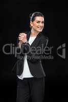 Attractive businesswoman gesturing