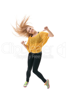 Pretty slim blonde dancing studio portrait