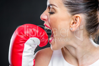 Woman in boxing glove
