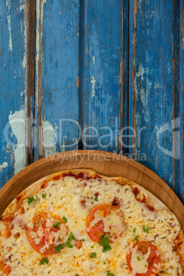 Delicious italian pizza served on pizza tray