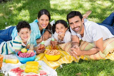 Portrait of happy family enjoying together in park