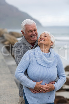 Senior couple embracing each other on the beach