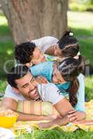 Portrait of happy family enjoying together in park