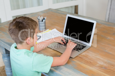 Boy using laptop at desk