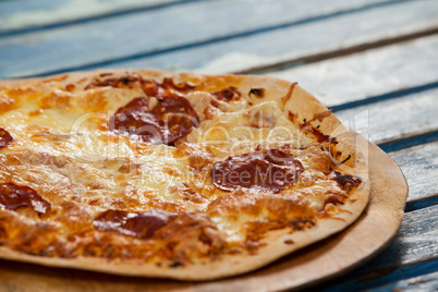 Delicious italian pizza served on pizza tray