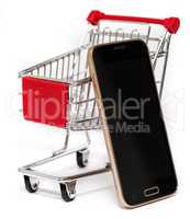 Shopping cart and smart phone isolated