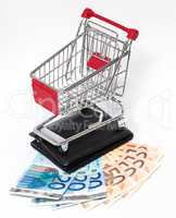 Shopping cart and wallet isolated