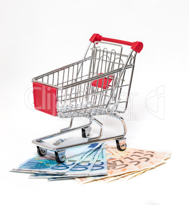 Shopping cart and money isolated