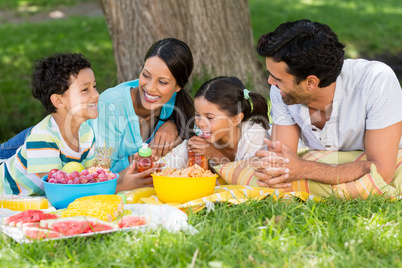 Happy family enjoying together in park