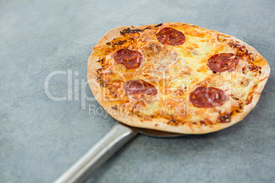 Italian pizza placed on a spatula