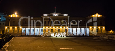Night view of the Presidential Palace in Vilnius