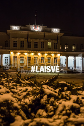 Night view of the Presidential Palace in Vilnius
