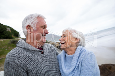 Senior couple standing together on the beach