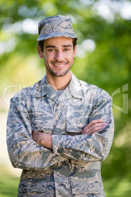 Portrait of soldier smiling in park