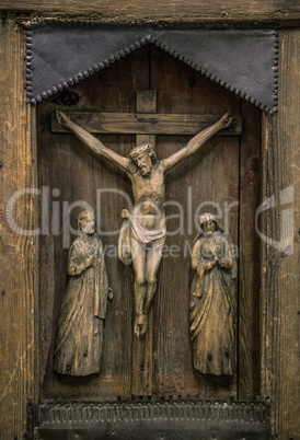 Crucifixion of Christ carved on ancient icon