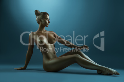 Woman art nude portrait with gold skin