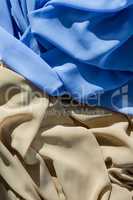Close-up of blue and beige fabric