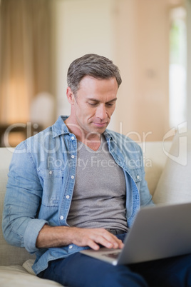 Man using laptop in living room