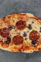 Delicious italian pizza served on grey background