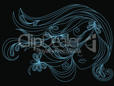 Women head with flowing hair